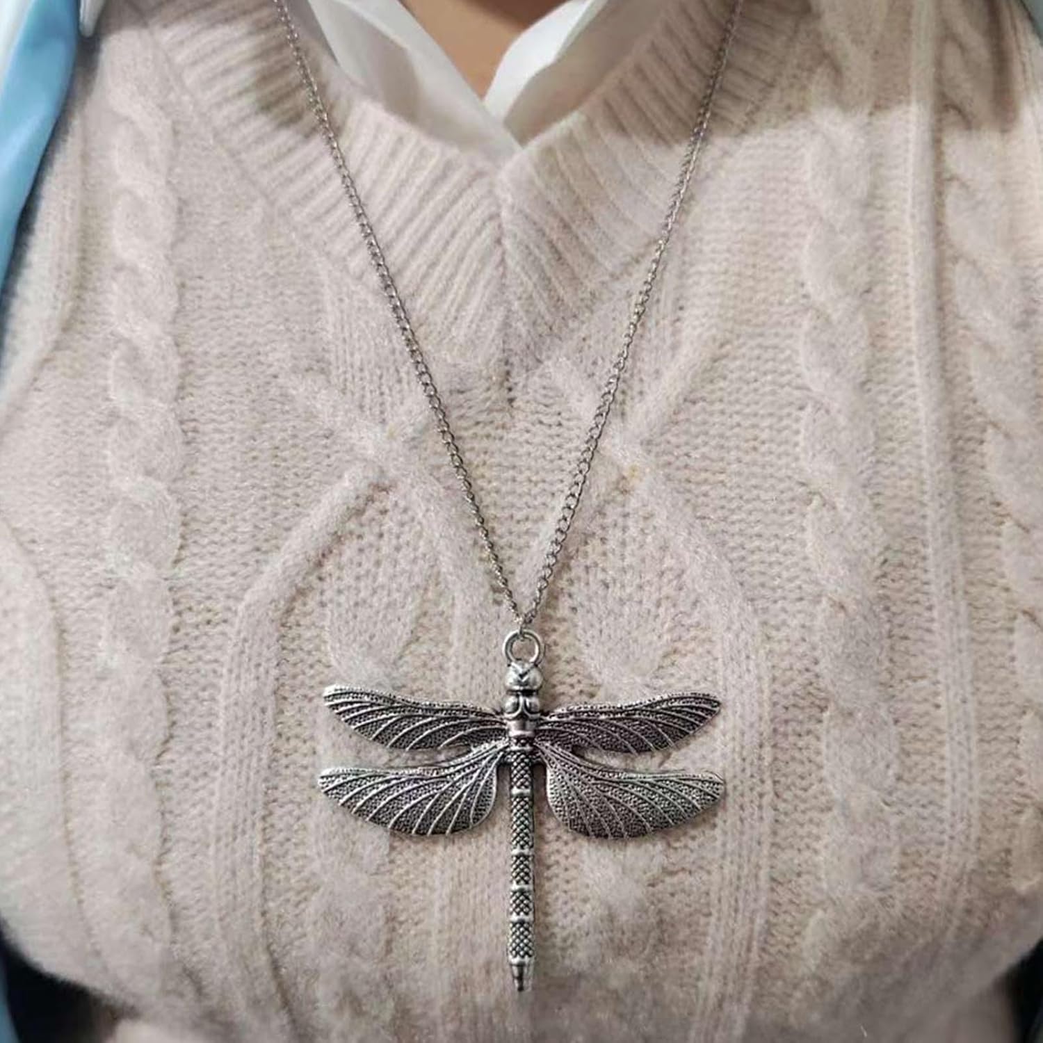 Vintage Long Dragonfly Necklace Large Dragonfly Pendant Necklace Silver Long Necklaces Chain Flying Animal Necklaces Jewelry for Women - Image 5