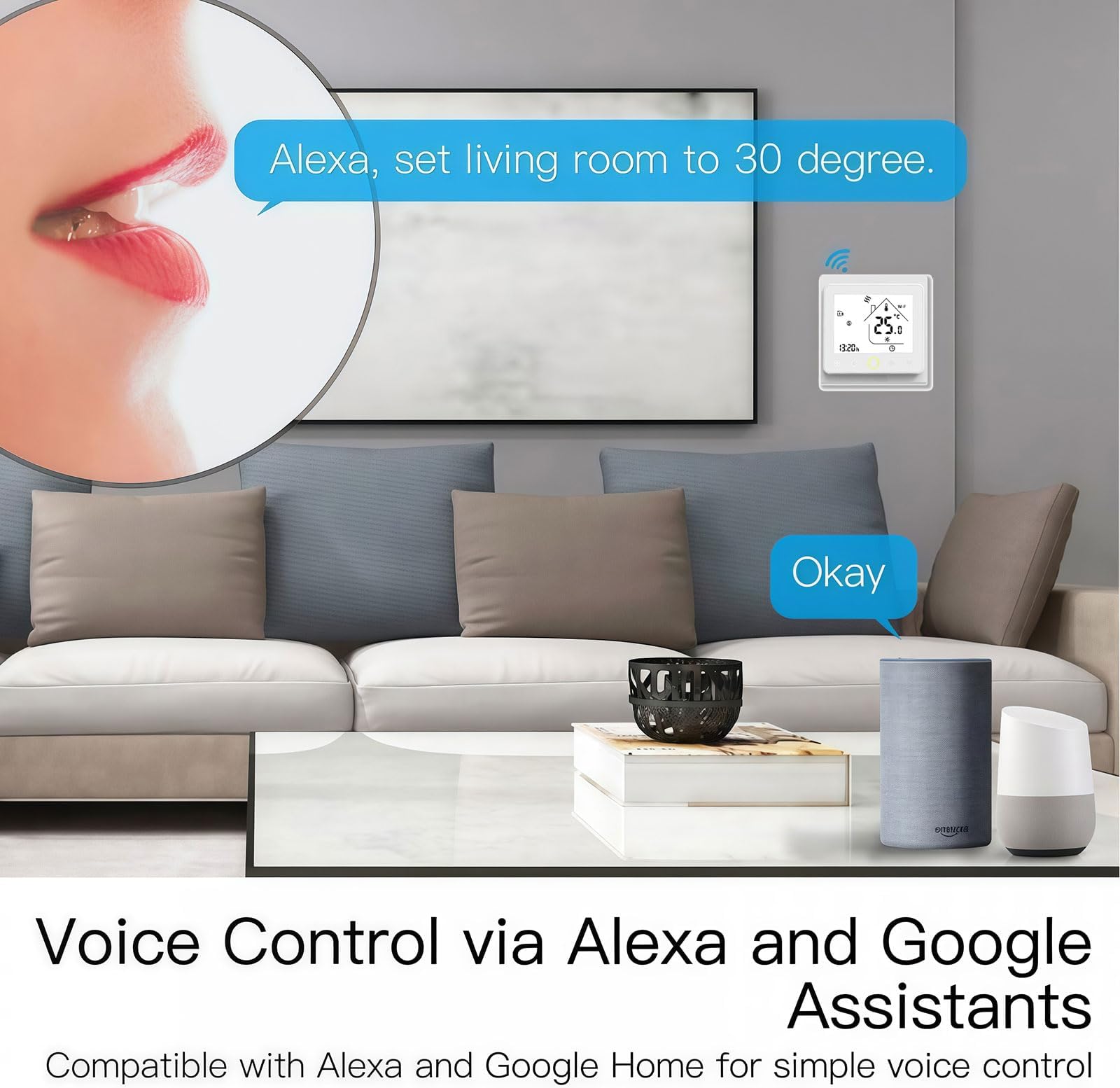 Wi-Fi Termostato - Serie 002 Termostato con Pantalla Táctil Programable Adecuado para calefacción de Dos/Cuatro Tubos/Caldera Compatible con Alexa,Google Home,IFTTT
