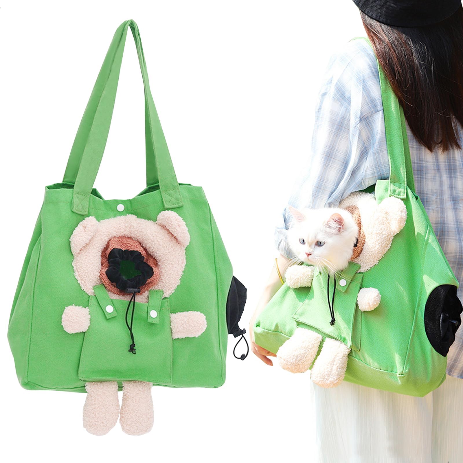 Bolso Perro Pequeño, Bolsa Transporte Perros de Lona Portátil, Mochila Gato con Cinturón Seguridad y Bolsillo, Transportin para Mascotas Paseos al Aire Libre Viajes hasta 7,5 kg