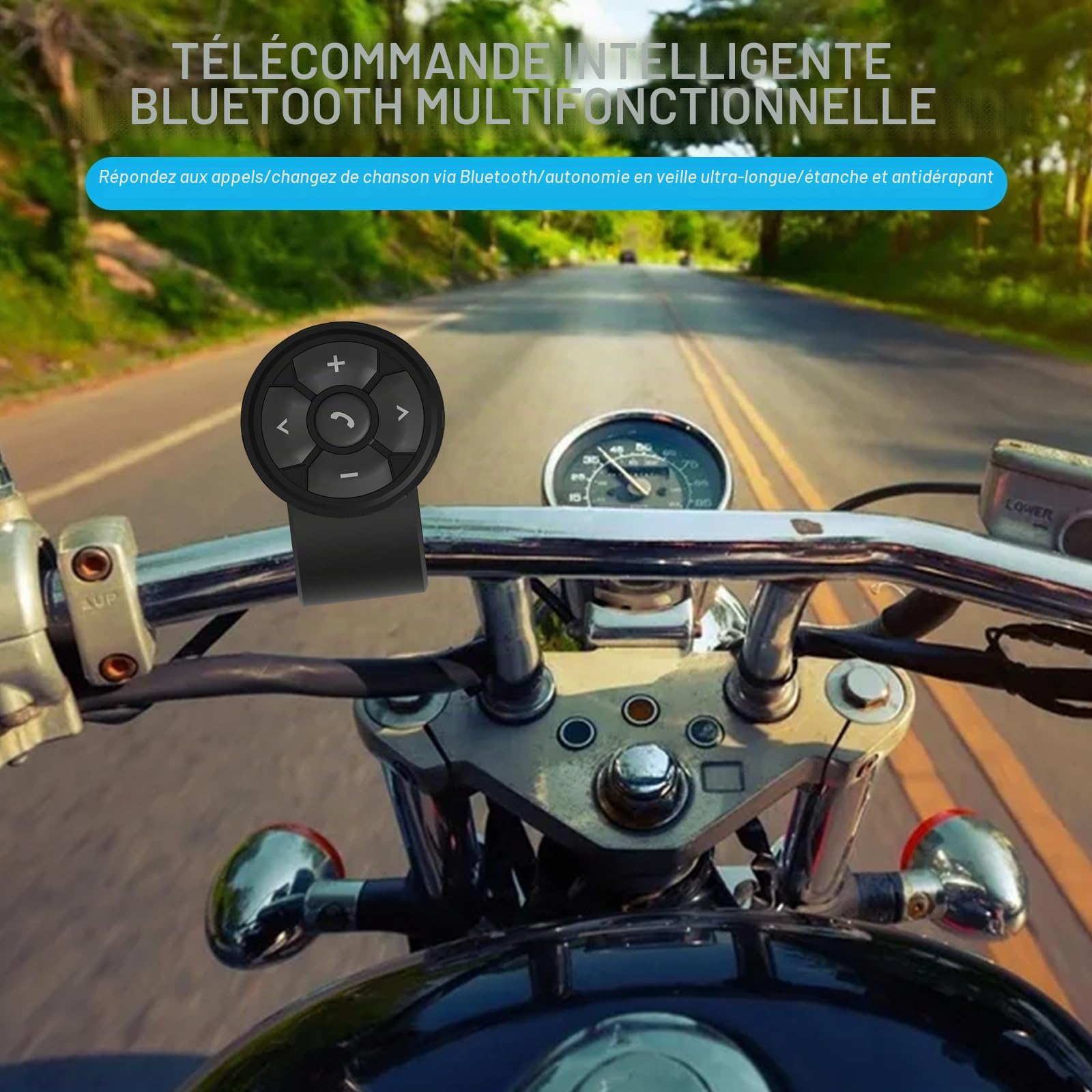 Fyearfly Bouton Télécommande Multimédia Bluetooth pour Guidon, Casque Audio sans Fil pour Casque, Contrôleur Multimédia pour Guidon de Moto, pour Contrôler La Musique, Les Appels Et Le Volume