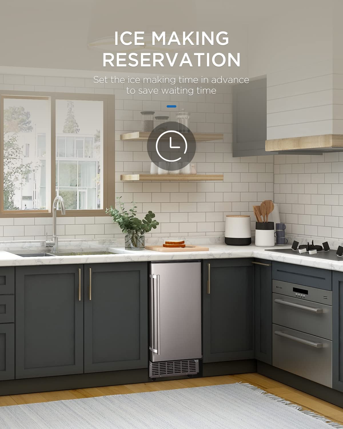 Ice machine integrated into a kitchen counter