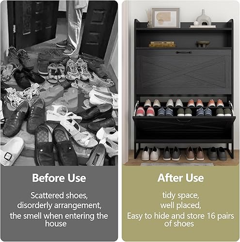 Miniatura 6 de Armario de zapatos, armario de almacenamiento de zapatos independiente con 2 cajones abatibles, zapatero de entrada con compartimento superior de