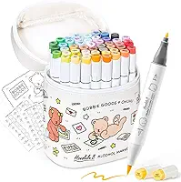 Canetas para Pintar Ohuhu & Bobbie Goods: pincel e cinzel, conjunto de marcadores de álcool de 48 cores para artistas iniciantes, pontas duplas para livros de colorir, desenhar, esboçar, ilustrar