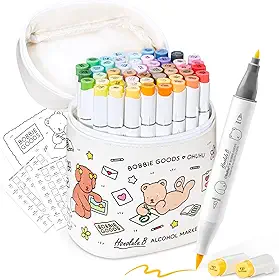 Canetas para Pintar Ohuhu & Bobbie Goods: pincel e cinzel, conjunto de marcadores de álcool de 48 cores para artistas iniciantes, pontas duplas para livros de colorir, desenhar, esboçar, ilustrar