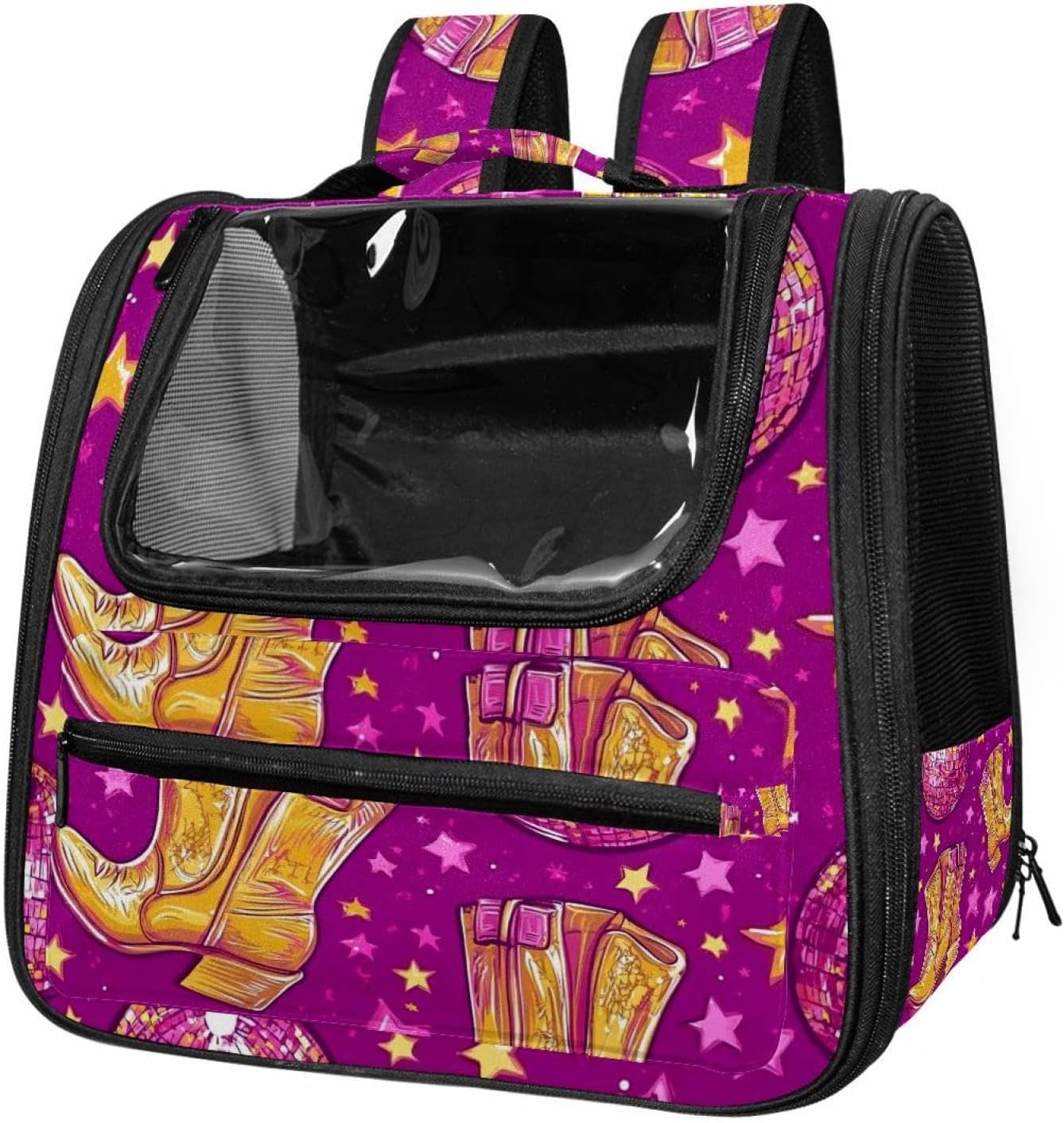 Portable Travel pet Backpack Carrier Hamster Bag Small Dog cat Carrier Breathable Hang Bag, Western Cowboy Hat Cactuses