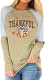 Thanksgiving Shirts for Women: Thanksgiving Pumpkin Tshirt Thankful Fall Raglan Long Sleeve Tops