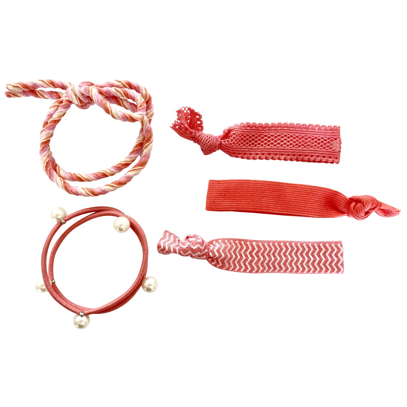 HAARallerliebst Hair Scrunchies Bracelets (Pack of 5) with Storage Box (White - Pink Salmon) - Image 3