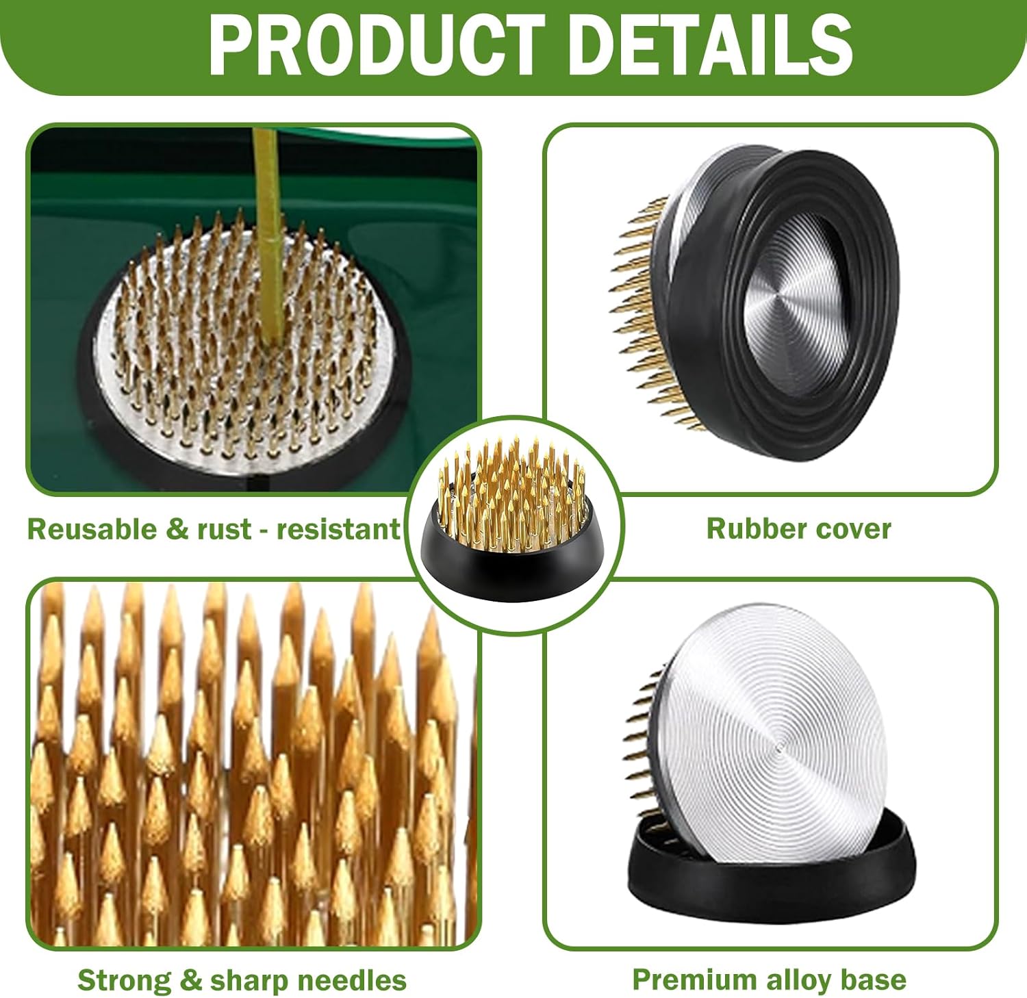 Lemon Smasher, Straw Puncher & Cleaning Brush Set, Stainless Steel Lemonade Muddler and Tiaforza 8Pcs 1.34 Inch Brass Flower Frog for Arrangements Vase