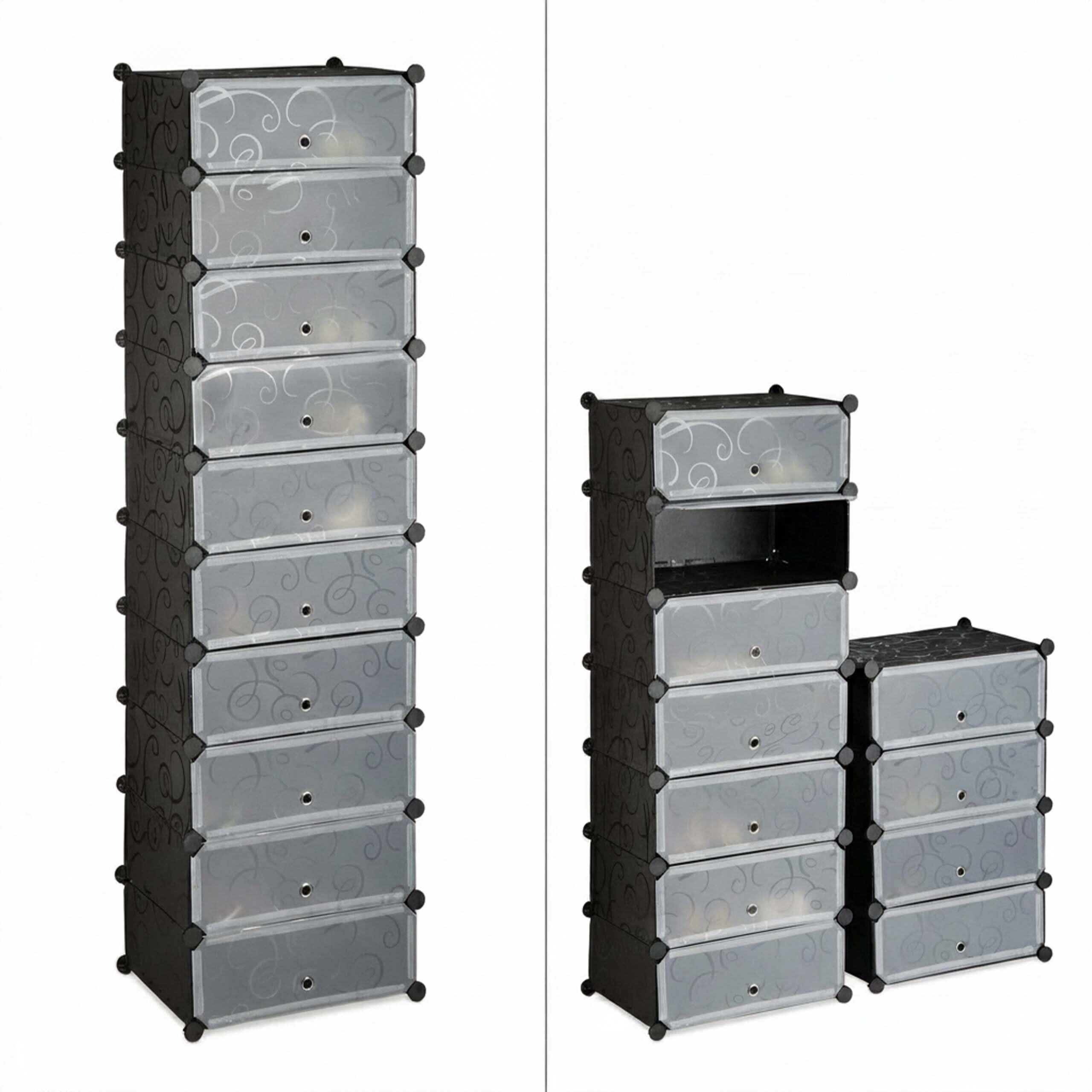 Relaxdays Meuble Chaussures Rangement 10 casiers Plastique Chaussures modulable DIY HxlxP: 176x49x37 cm, Noir