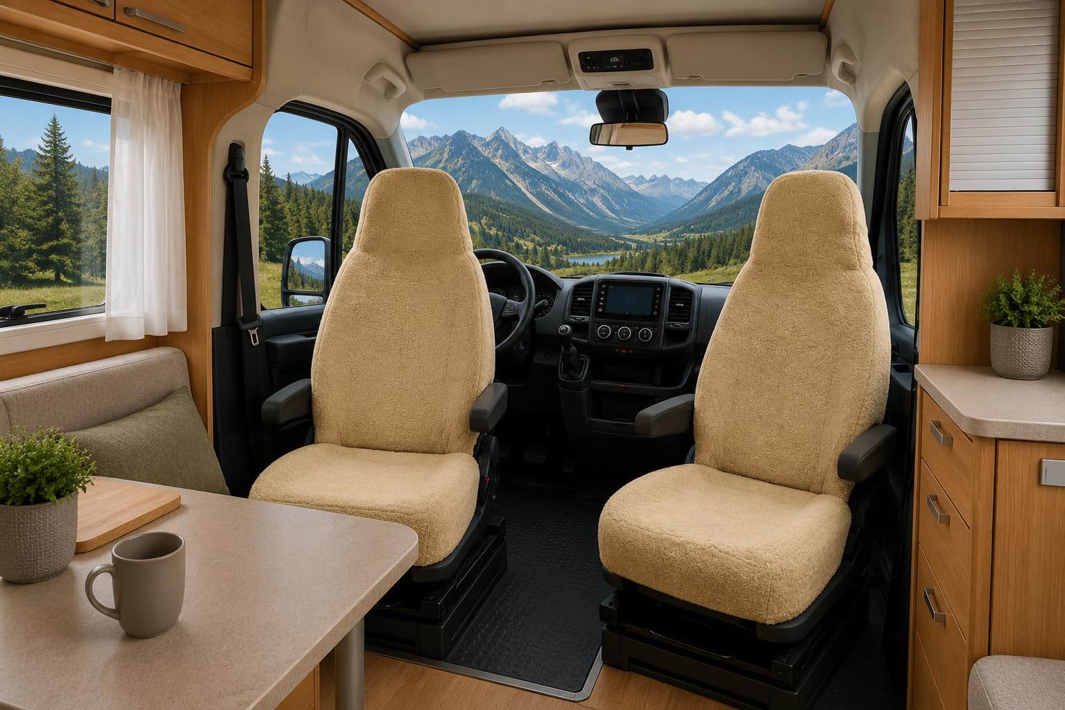 RAU - Universal Sitzbezüge für Pilotsitze und Wohnmobile - 2 Stück - 100% Frottee - Sand