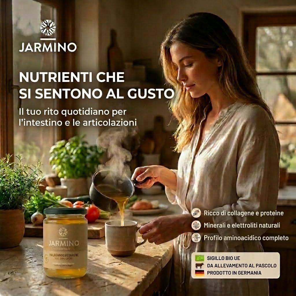 JARMINO brodo biologico di ossa di vitello (6x 350ml) | collagene naturale e acido ialuronico | organico e puro | Bevanda salutare o come base per zuppe e salse