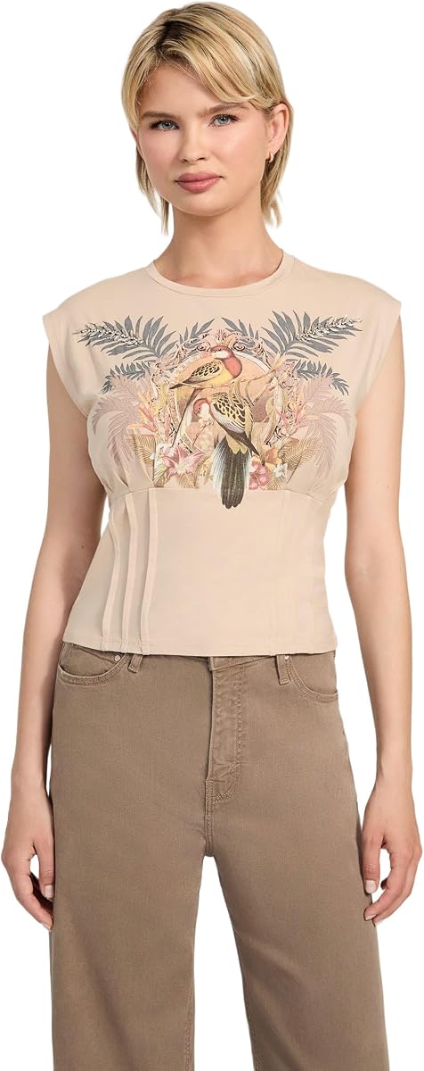 Women's Eco Sleeveless Parakeet Corset Tee