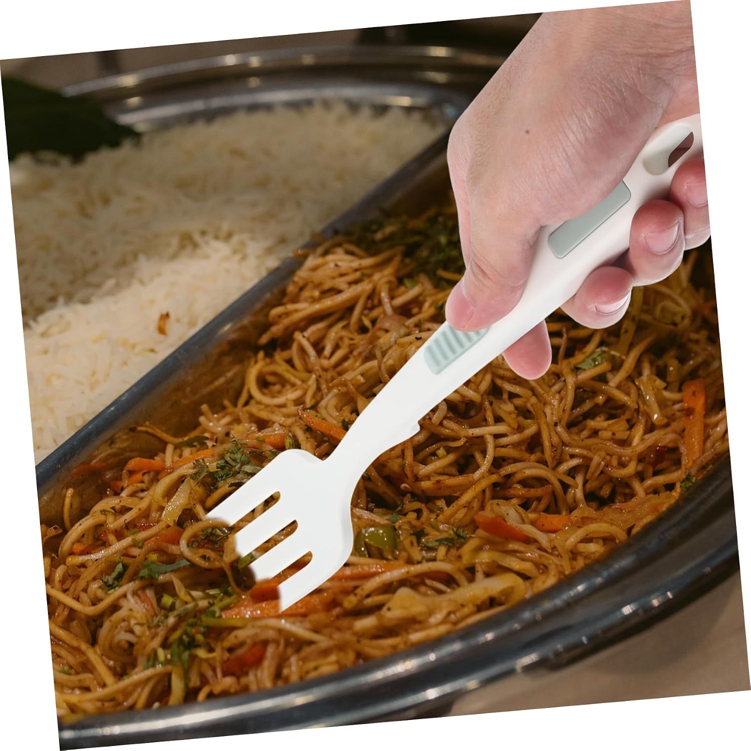 Silicone Flexible Pasta Server Fork for Cooking, White
