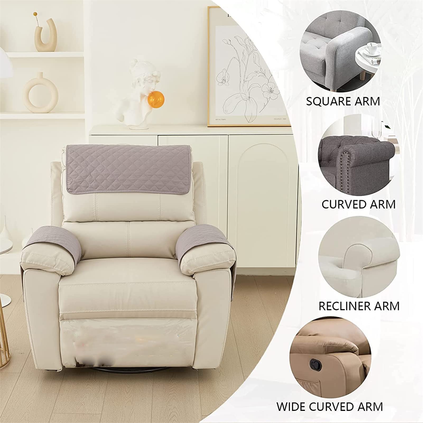 GIINO Sofa Armrest Cover, Headrest Cover for Recliner Chair Arm  Cover,Armchair Slipcover Nonslip Quilted Furniture Protector for Pets  Leather Sofa