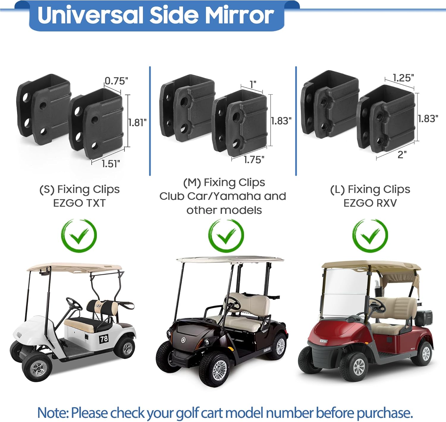 10L0L Golf Cart Mirrors, No Drilling 180 Degree Rotation & Foldable-HD Shatterproof Glass Mirrors for Golf Cart Club Car EZGO and Other, No Drilling Side Mirror & Rear View Mirror Kit