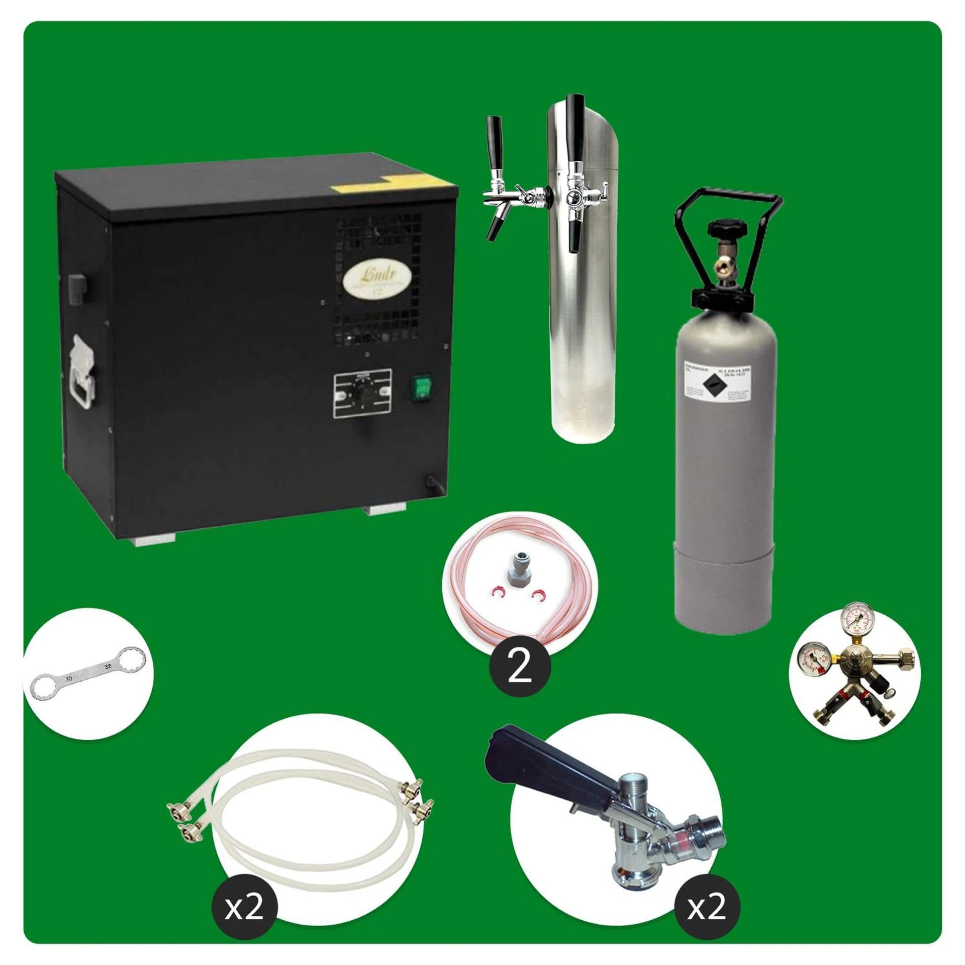 Sistema de Cerveza bajo mostrador AS-40, 2 líneas, Enfriador de glicol, 40 l/h, Incluye Columna y Cabezales Cesta y Köpi, Green Line, Keg Tipo S y Tipo D