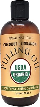 PRIME NATURAL Oil سحب مع جوز الهند العضوي وزيت لحاء القرفة العضوي 8 أوقية - العناية بالفم الطبيعي وتبييض الأسنان - غسول الفم الخالي من الكحول تنفس ، أسنان صحية ولثة