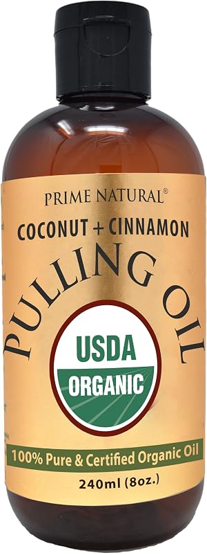 PRIME NATURAL Oil Pulling with Organic Coconut Organic Cinnamon Bark Oil 8oz - Natural Oral Care Teeth Whitening