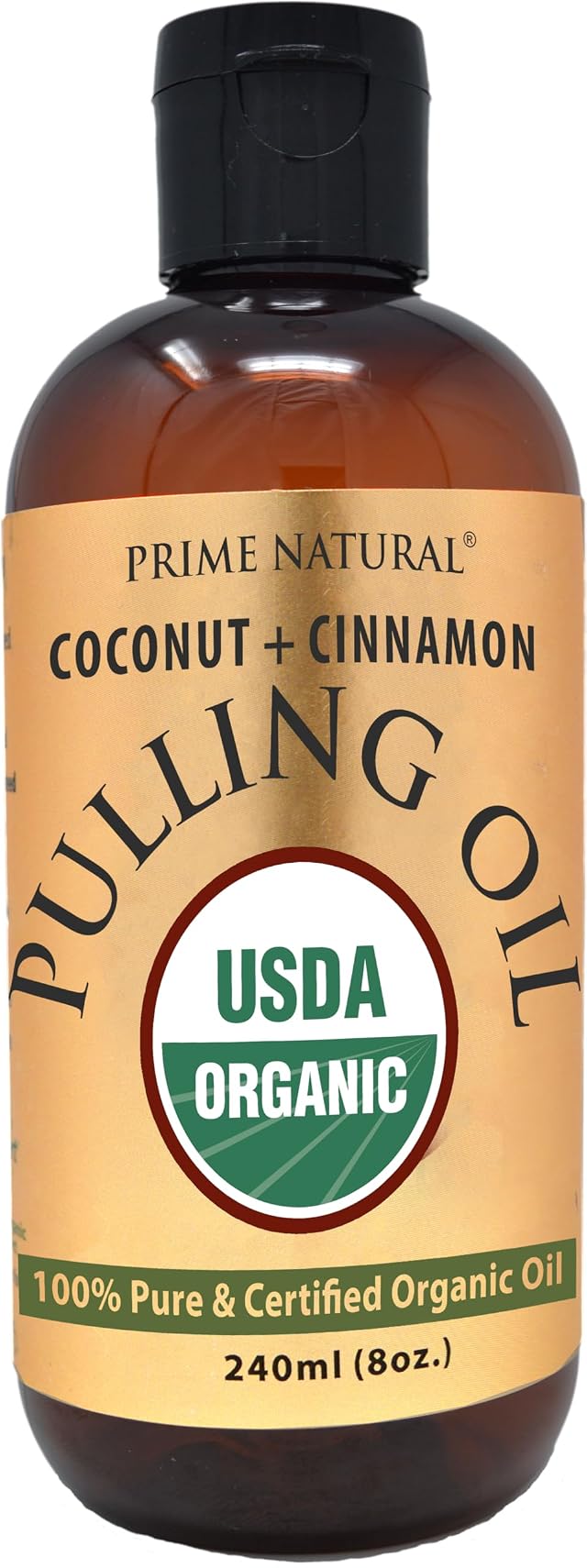 PRIME NATURAL Oil Pulling with Organic Coconut Organic Cinnamon Bark Oil 8oz - Natural Oral Care Teeth Whitening
