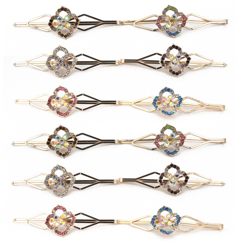 Yeshan Small Rhinestone Barrette Hair Clip for Thin Hair or for Girls and Women,Pack of 12
