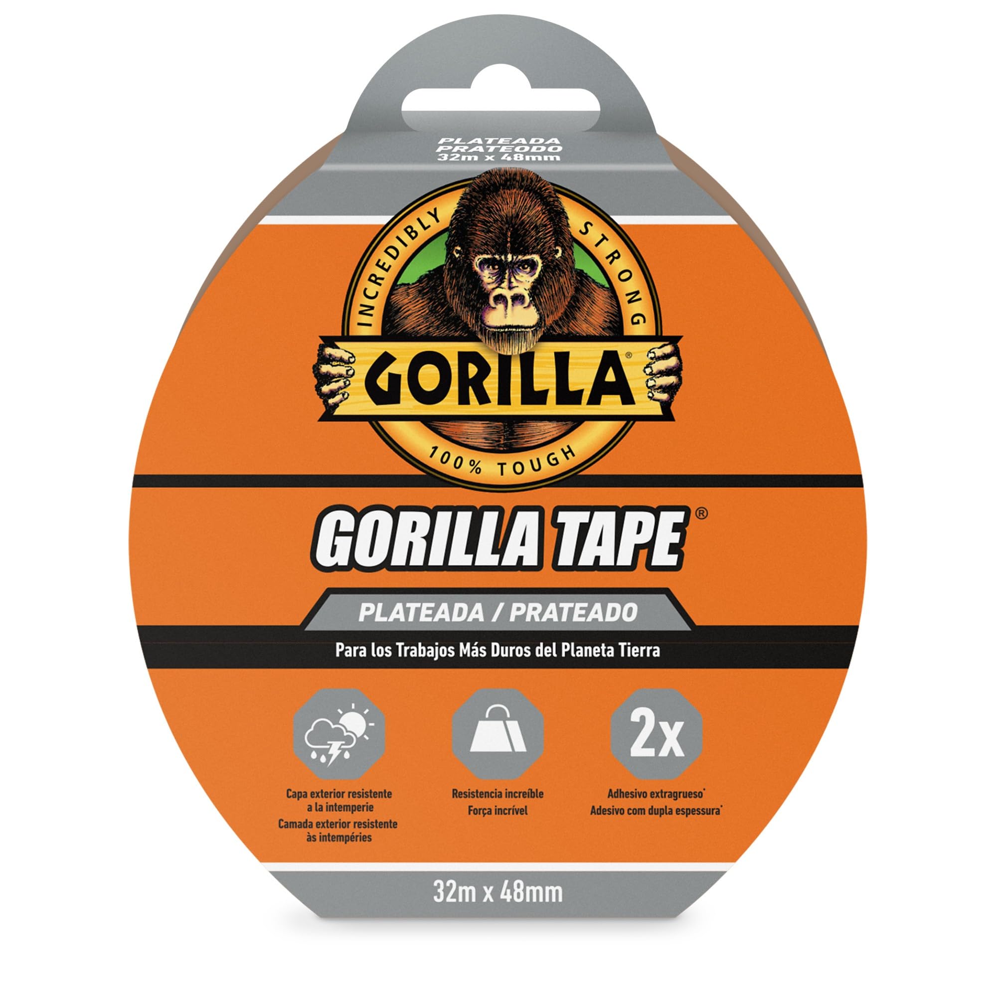 GORILLA Nuevo Tape - Cinta Americana Plata | Agarre Extrafuerte en Superficies Rugosas e Irregulares | Multiusos y Resistente al Agua (32 Metros)