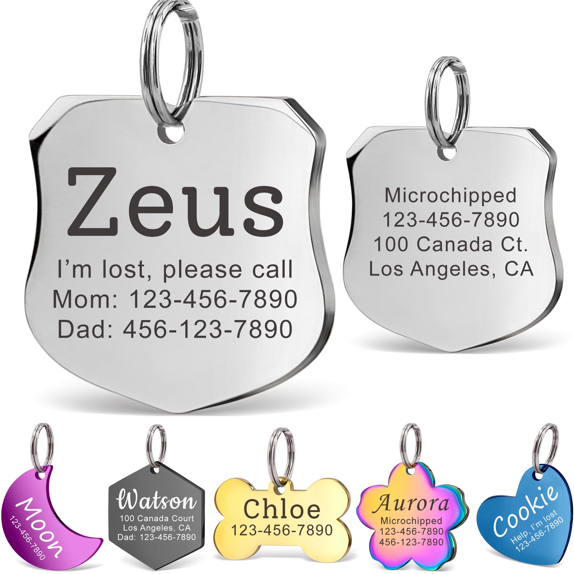 Anavia Personalized Pet ID Tags, Stainless Steel Glossy Laser Engraved Dog Cat Collar Name Tags, Multiple Colors Shapes Sizes (Badge, Small)