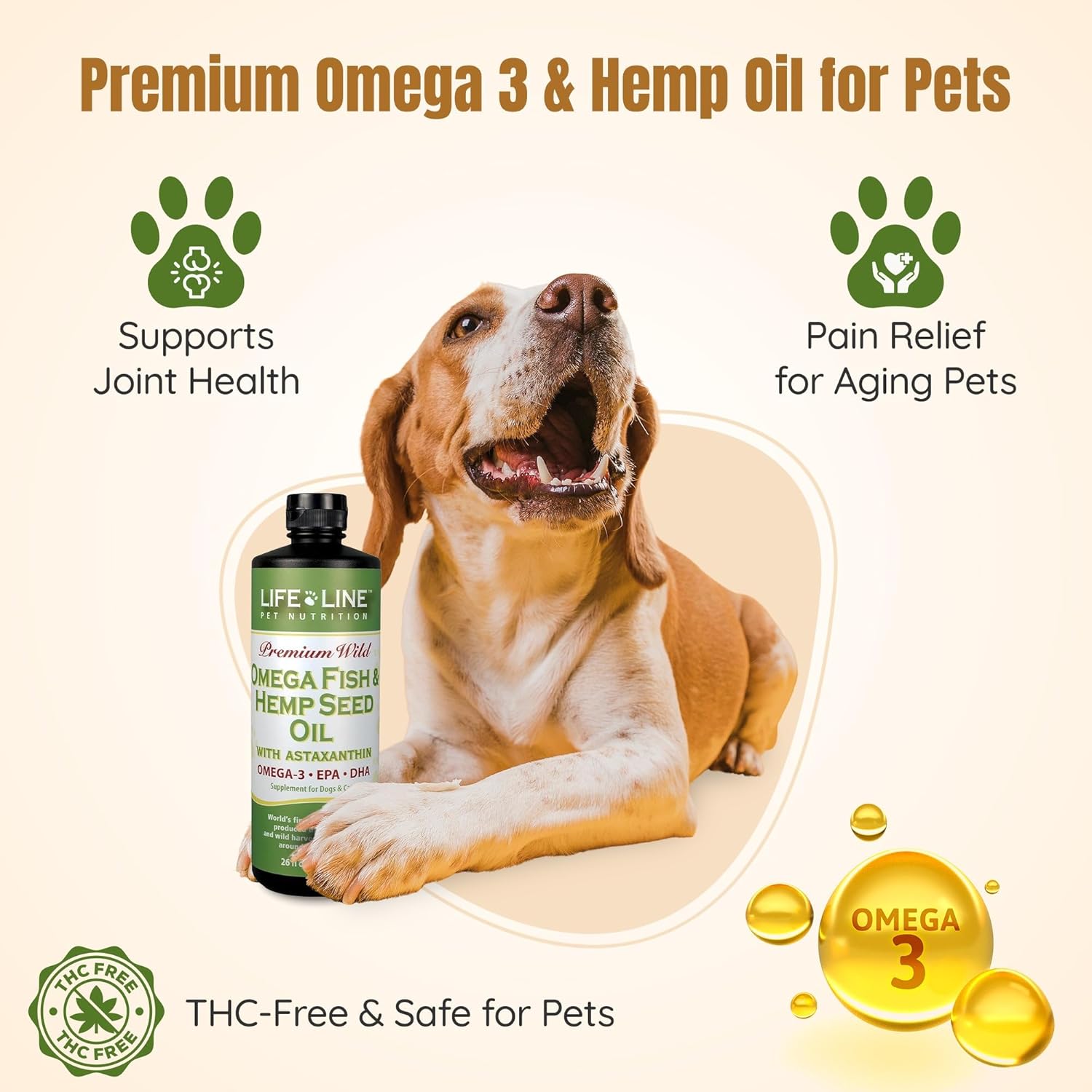 Lifeline Premium Pet Hemp Oil for Dogs & Cats – Omega 3 Supplement with Fish Oil & Astaxanthin for Joint Health, Itchy Skin & Anxiety – Dog Hemp Oil Supports Pain Relief – 26 oz