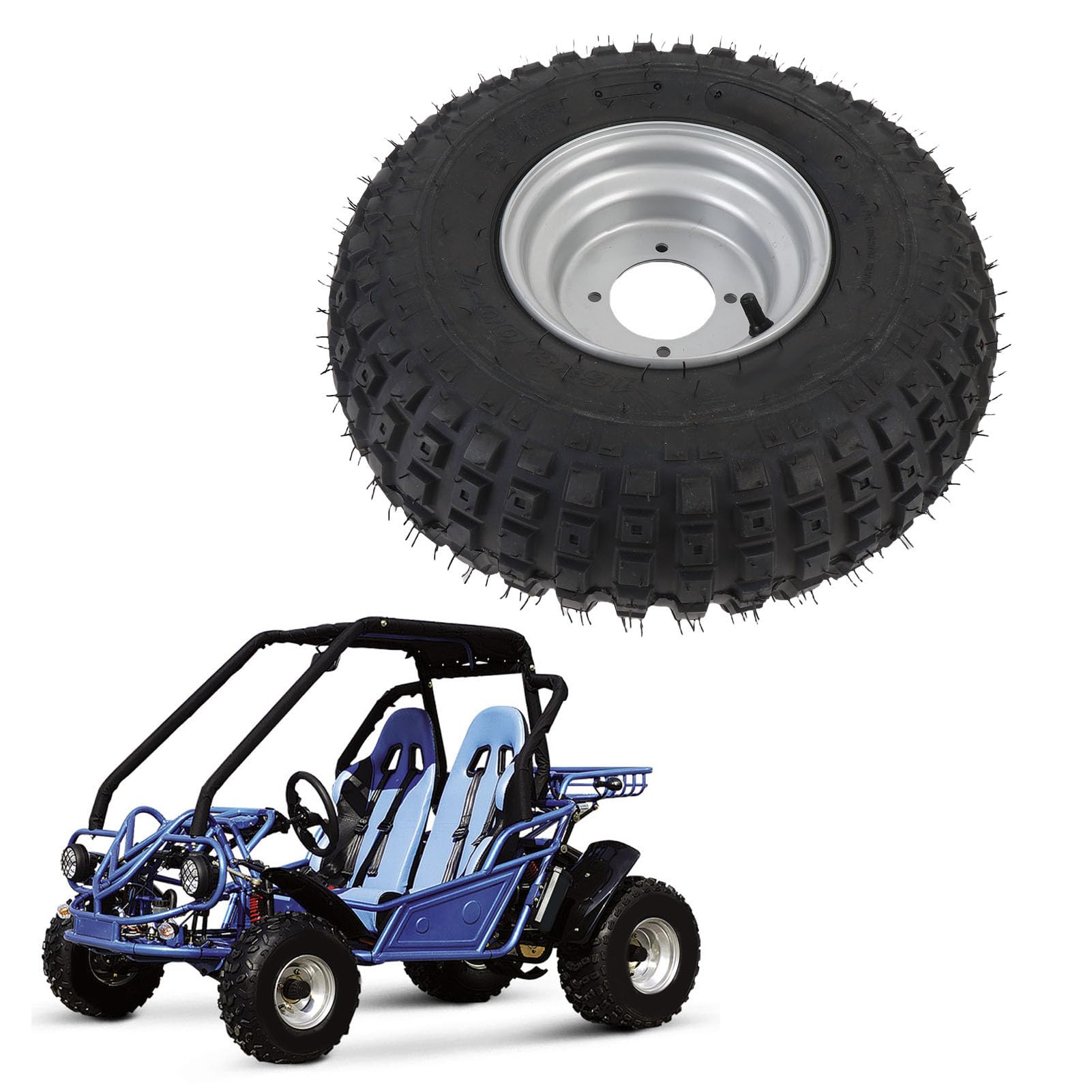 Ausla Pneus de VTT 16x8-7 avec Jantes, Alliage en Aluminium All Terrain 4 Trous Tire de Roue avec Jantes Assorties pour UTV Quad Off Road Go Kart, Charrette, Mini Vélo, Tondeuse à