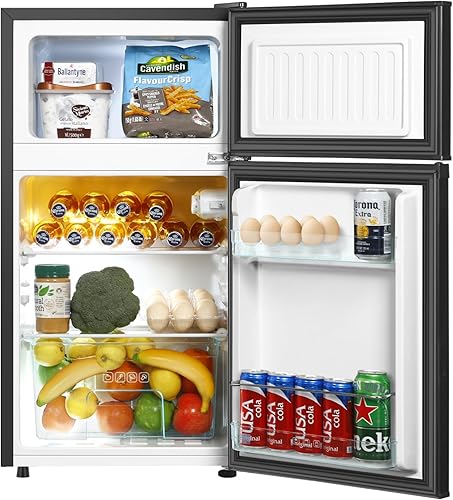 Miniatura 2 de HAILANG Mini refrigerador con congelador, refrigerador compacto de 3.2 pies cúbicos, mini refrigerador con 2 puertas para dormitorio, oficina,