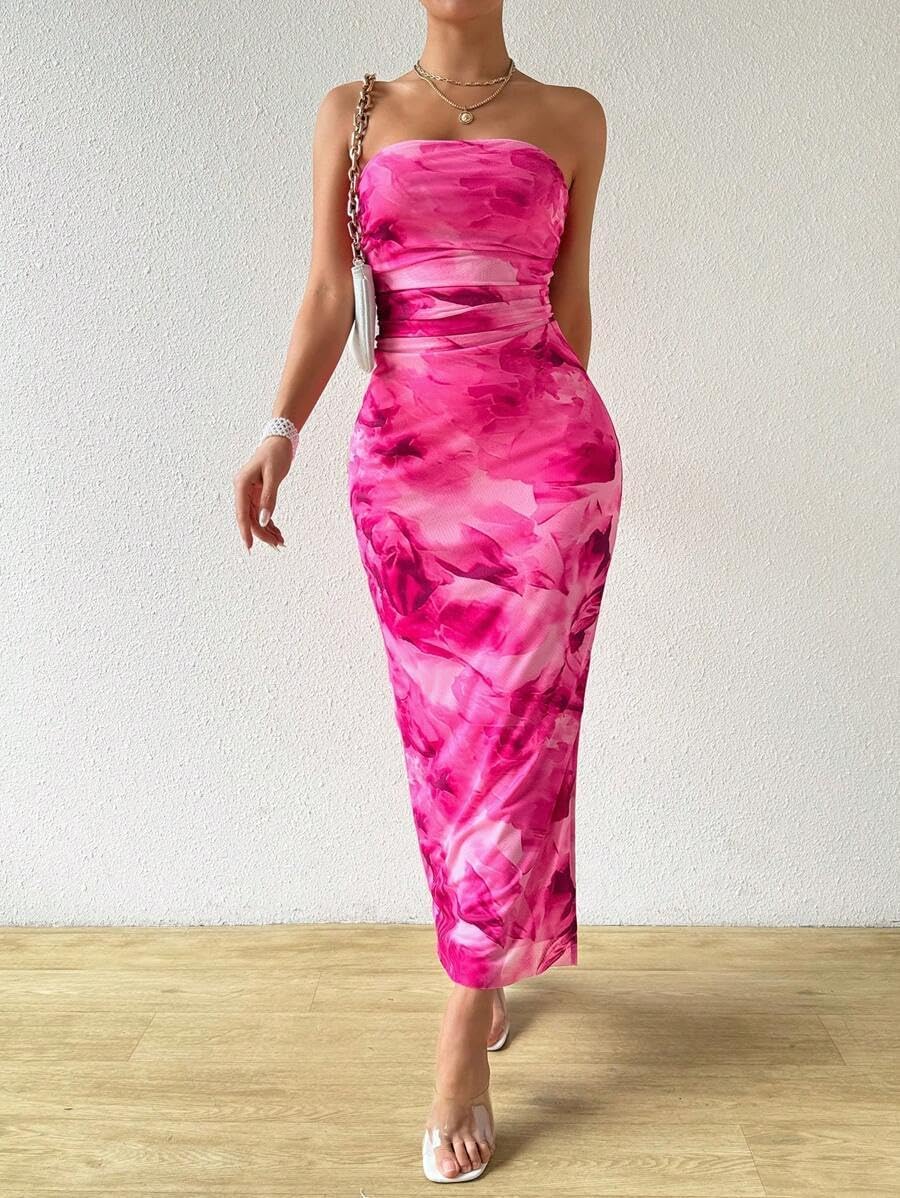 Women's Summer Dress Strapless Tube Top Maxi Floral Bodycon Dresses for Formal Party Vacation - Image 7