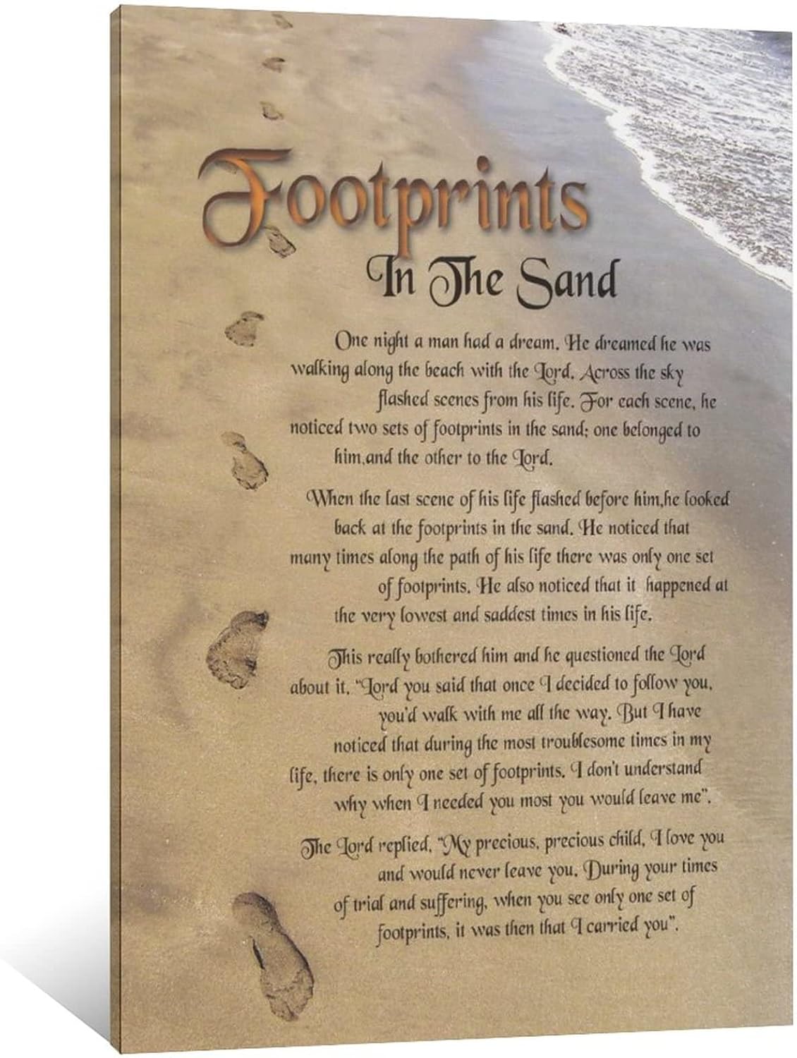 Poster Gifts Footprints in The Sand Canvas Art Posters Wall Art Pictures Print Modern Family Bedroom Decor Framed,12x18inch(30x45cm)