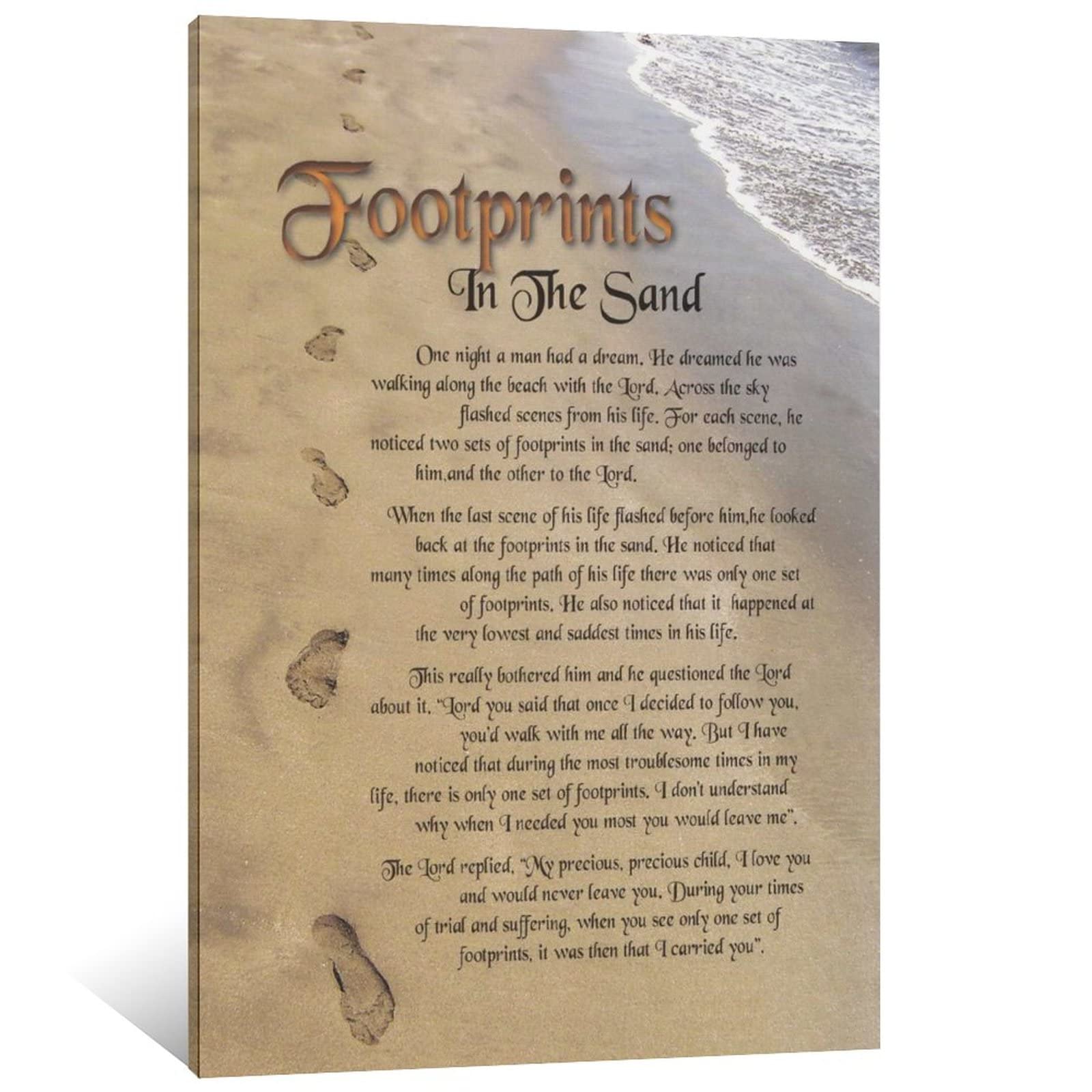 QFART Poster Gifts Footprints in The Sand Canvas Art Posters Wall Art Pictures Print Modern Family Bedroom Decor Framed,12x18inch(30x45cm)