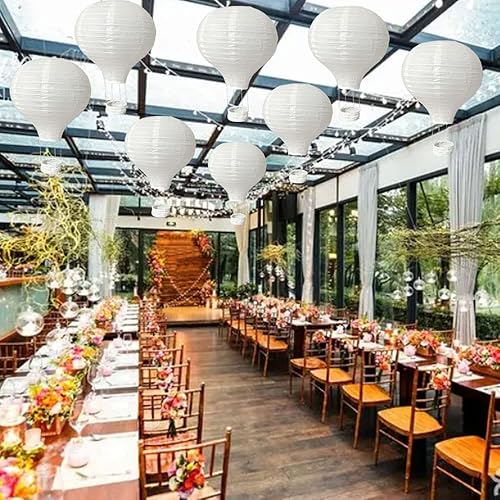 Miniatura 5 de Paquete de 6 faroles colgantes de papel blanco de 12 pulgadas, lámparas de bola de fiesta reutilizables para manualidades, boda, cumpleaños,