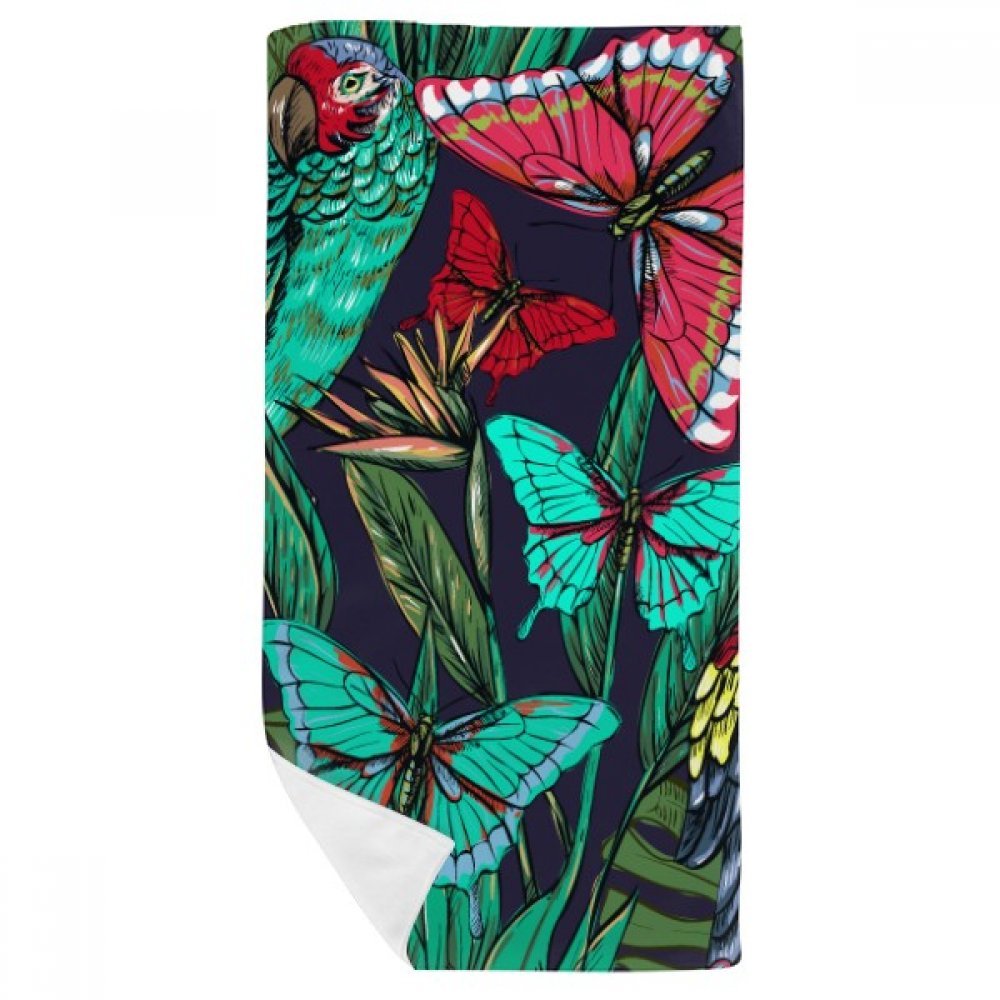 Gant de toilette serviette de bain fleur plante oiseau papillon 35x70cm multicolore