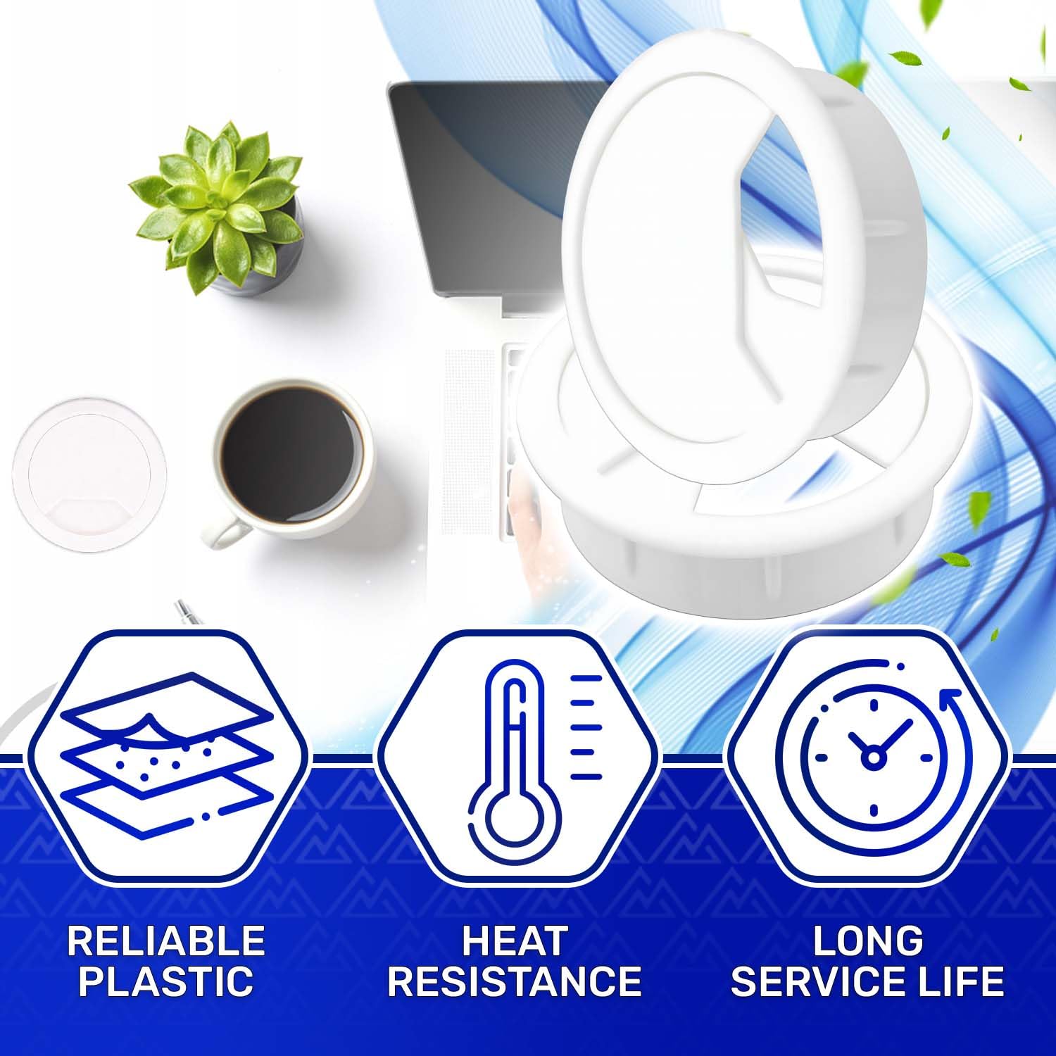 2 Pieces Desk Cable Grommet diameter 60/71 mm H 18 mm - Cable Grommet White Color - MONTERAL, 60mm x 18mm - Image 3