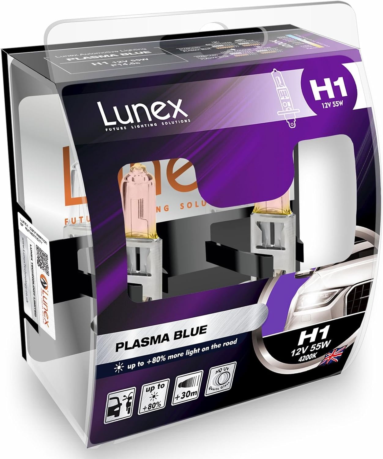 LUNEX H1 448 PLASMA BLUE Headlight Halogen Bulbs 12V 55W P14,5s Xenon look 4200K duobox (2 units)