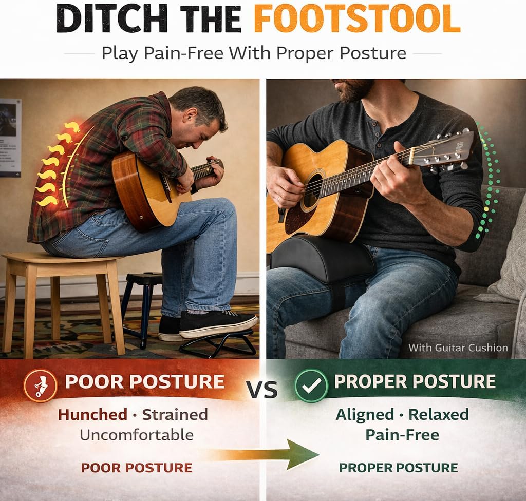 Guitar Support Cushion – Ergonomic Guitar Leg Rest for Classical Guitar, Foot Stool Alternative, Adjustable Non-Slip Guitar Support for Better Posture & Comfortable Sitting Practice