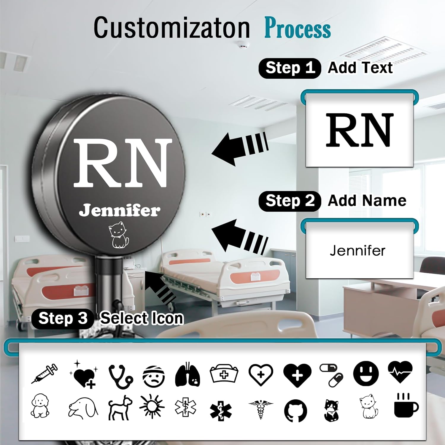 Custom RN Nurse Badge Reel Holder Retractablel with Clip and Keyring - Personalized Badge Holder Retractable with Stainless Steel Spring Coil 24 Inch Nylon Rope for RN LPN CNA MA ICU Doctor - Image 4