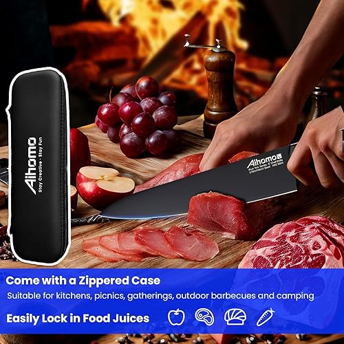 Miniatura 5 de Cuchillo de chef afilado de hoja completa, cuchillo de cocina profesional de 8 pulgadas con protector de dedos y mango ergonómico, multiusos para