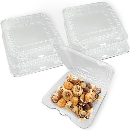 MT Products Plastic Take Out Containers with Hinged Lid 8.3" x 7.3" x 2.5" - Clear Clamshell To Go Containers for Dessert, Salad, Fruit, Pastry - Pack of 40