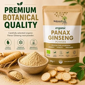 Nature’s Root Organic Panax Ginseng Powder 60g - Korean Ginseng | Asian Herb | Immune System Support | Vegan | Certified Organic