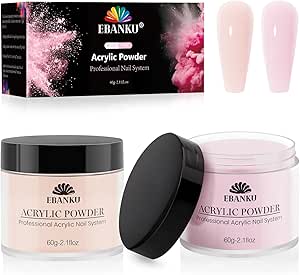 EBANKU Pink Nude Acrylic Powder Set, 2 Colors Acrylic Nail Powder