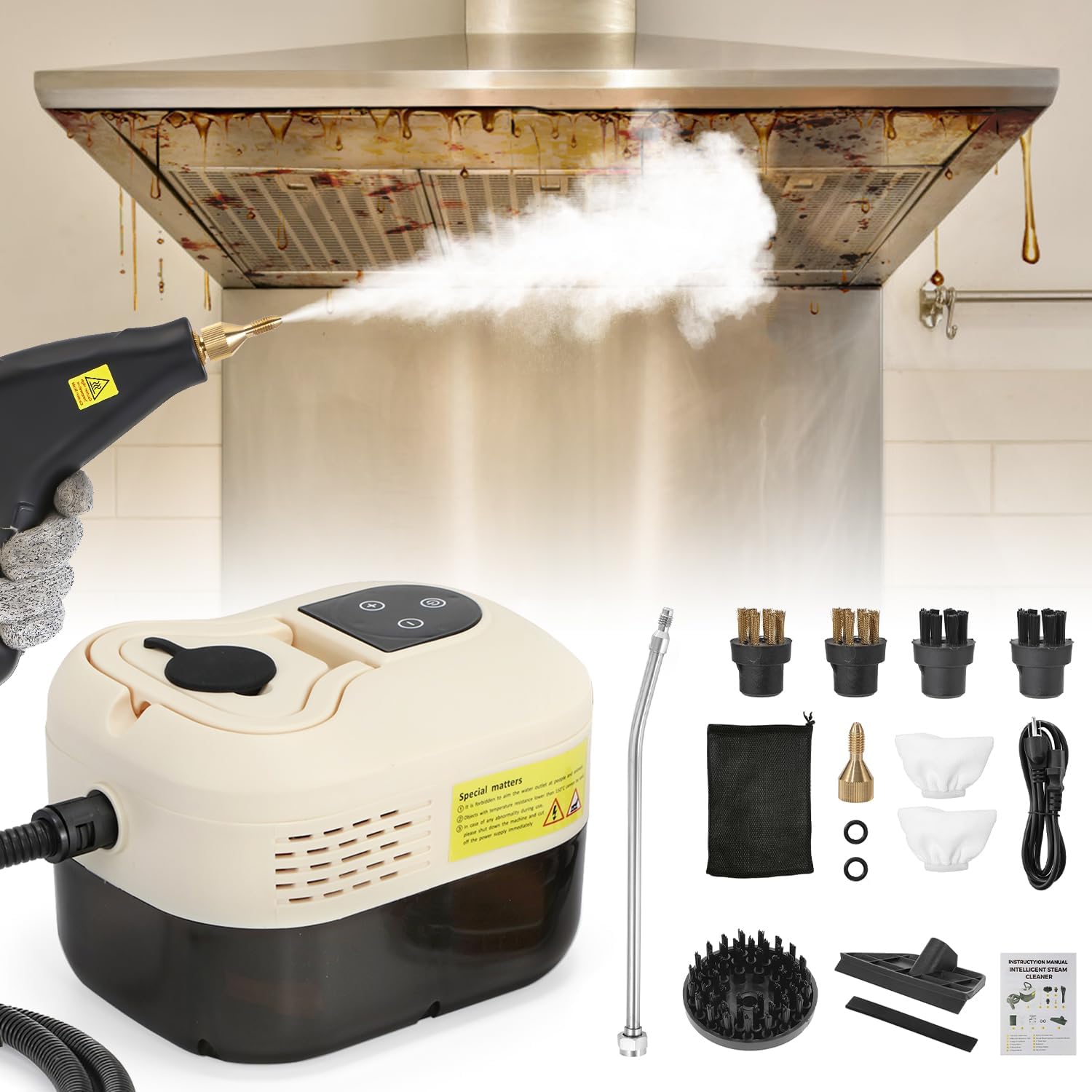 WICHEMI Steam Cleaner Handheld High Pressure Steam Cleaner Car Steamer for Cleaning Portable Steamer1500W Electric Steam Cleaning Machine for Home Kitchen Auto Detailing (Beige)