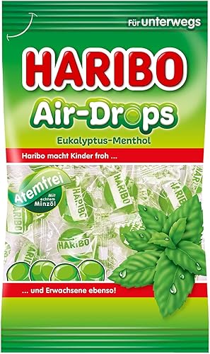Haribo Air Drops Eukalyptus Mentol - Alivio calmante y refrescante para la tos