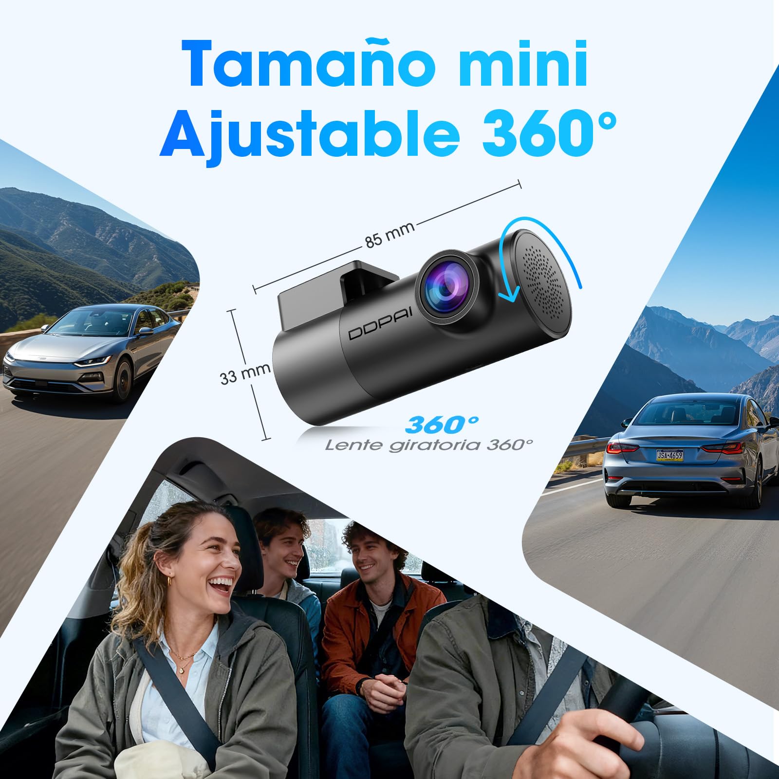 DDPAI Mini Pro 4K Dash CAM Coche, Cámara 2160P, Giración de 360°, Tarjeta 64GB Incluida, Visión Nocturna, 24H Monitor Aparcamiento, 5.8G WiFi 6, Grabación en Bucle, Control por App, Supercondensador