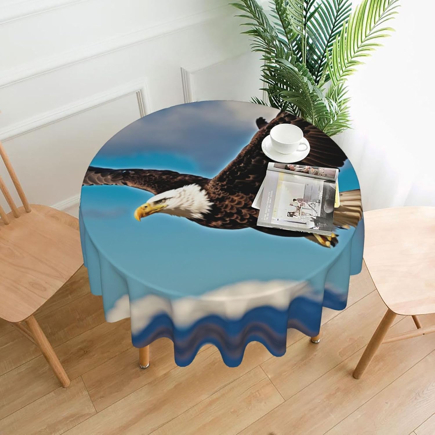 Flying Eagle Print Wrinkle Free Dining Table Cover for Birthday Party Farmhouse Tablecloths Up to 60 x 60 Inches