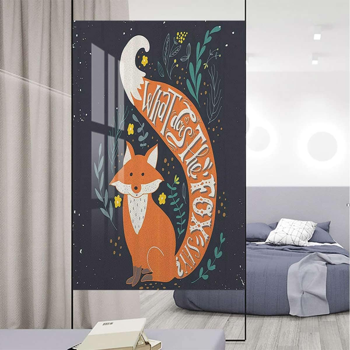 Multi Non-Adhesive Window Privacy Film Hipster Animals Creature Cute Illustration Frosted Self Static Cling Decorative Glass Film Vintage Decor 35.4Wx59L-inch