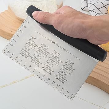 Pan Scraper - Pastry Dough Cutter with Measurement Markings | Stainless Steel Baking Tools for Cooking Slicing, Lifting, Bread, Pizza, Cookies, Cakes, Bakers, Chefs, Kitchen