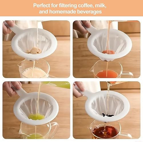 Miniatura 6 de Colador de malla de nailon ultrafino, mini colador de cocina para café, leche, yogur, jugo, mango antideslizante y agujero para colgar (malla