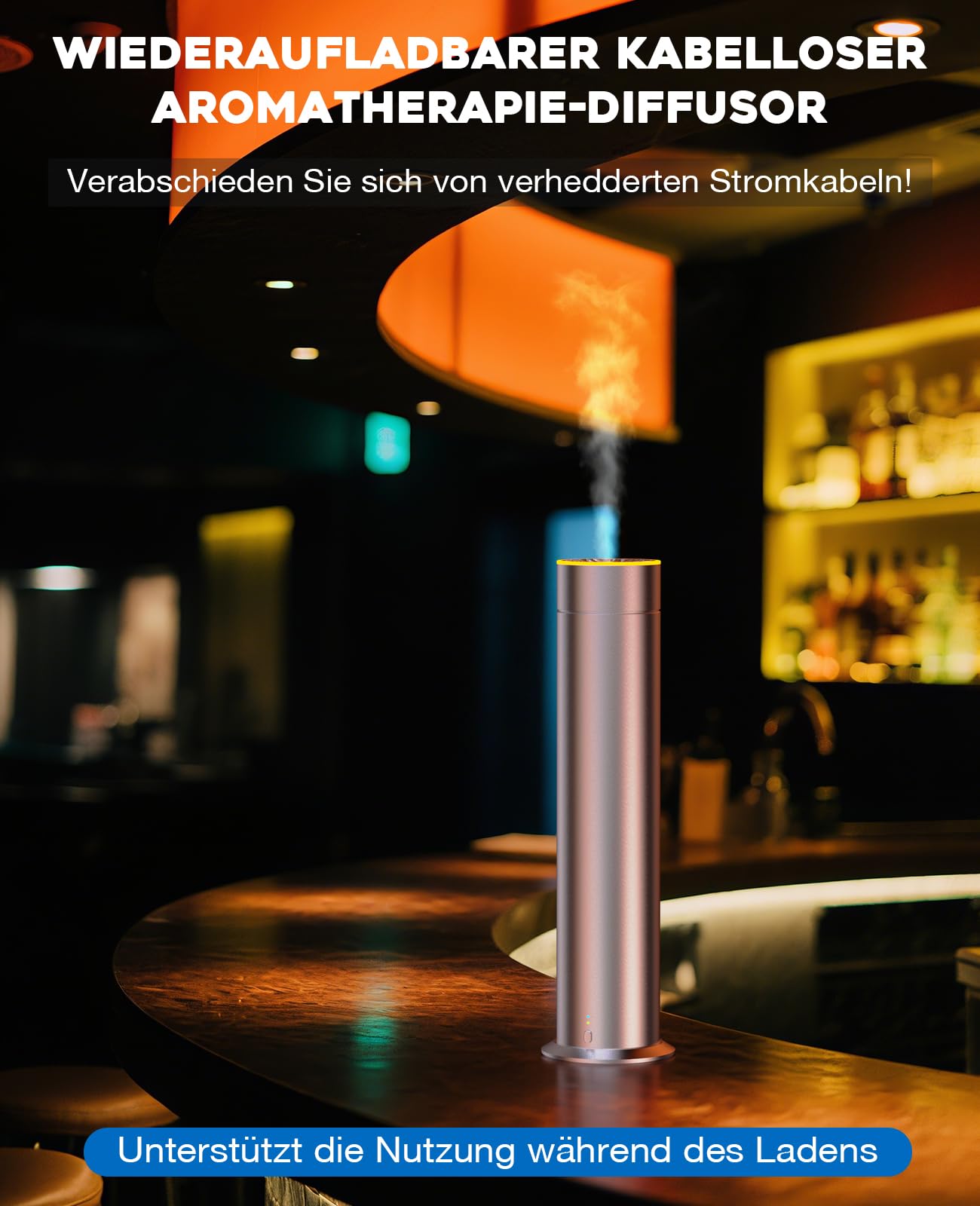 Wasserloser Diffusor Aroma Diffuser Kabellos Diffusoren 150ML Diffuser Ätherische Öle Smart Duftöl Diffuser mit 6 Lichtfarben 4000 mAh Akku 120㎡ Aromatherapie für Zuhause Büro Hotel Bar Yoga